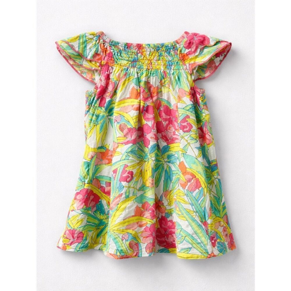 First Impressions bright tropical print smocked flutter sleeve dress & bloomers